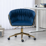 Hearth and Haven Modern Design The Backrest Is Hand Made Woven Office Chair, Vanity Chairs with Wheels, Height Adjustable, 360° Swivel For Bedroom, Living Room W2215P147916