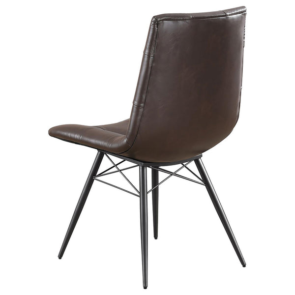 English Elm Brown Mid-Century Tufted Dining Chairs Set of 4 – Gunmetal Angled Legs, Faux Leather Comfort and Style B062S00355