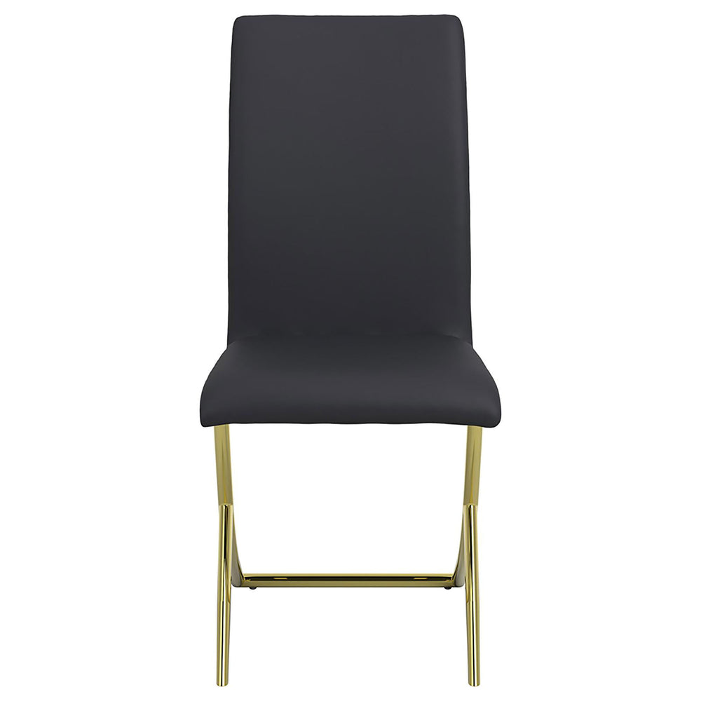 English Elm Black Modern Dining Chairs Set of 4 with Brass Swooping Metal Base, Cushioned PU Seat & Tall Backrest B062S00322