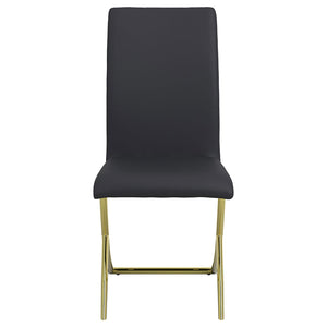 English Elm Black Modern Dining Chairs Set of 4 with Brass Swooping Metal Base, Cushioned PU Seat & Tall Backrest B062S00322