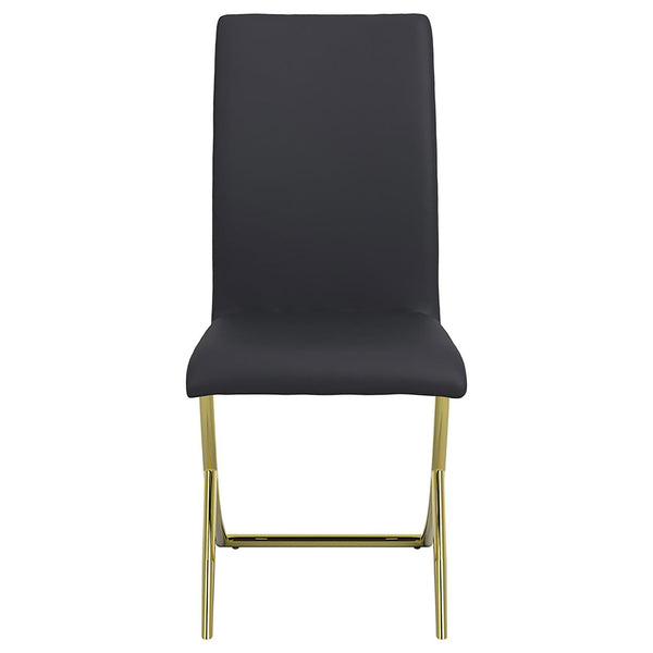 English Elm Black Modern Dining Chairs Set of 4 with Brass Swooping Metal Base, Cushioned PU Seat & Tall Backrest B062S00322