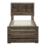 Hearth and Haven Radiate Twin Size Bookcase Captain Bed with 3 Drawers and Trundle, Rustic Brown BS316105AAD