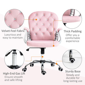 English Elm Vinsetto Stylish Pink Velvet Office Chair With Adjustable Height, Padded Armrests & Swivel Wheels W2225P156384-GIGA