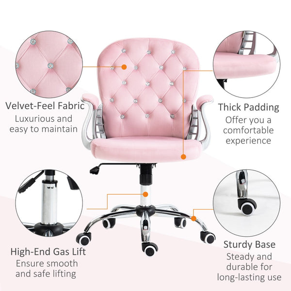 English Elm Vinsetto Stylish Pink Velvet Office Chair With Adjustable Height, Padded Armrests & Swivel Wheels W2225P156384-GIGA