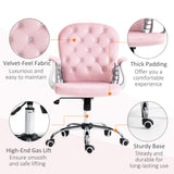 English Elm Vinsetto Velvet Home Office Chair, Button Tufted Desk Chair With Padded Armrests, Adjustable Height and Swivel Wheels, Pink