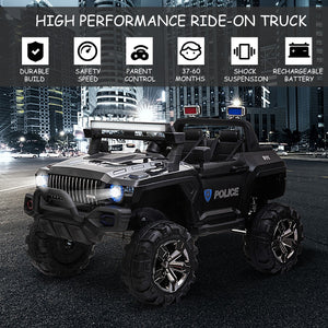 English Elm Aosom Kids 2 Seat Police Ride on Truck 12v Battery Powered with Remote Siren Lights W2225P156308