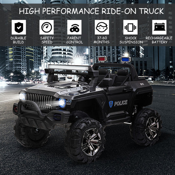 English Elm Aosom Kids 2 Seat Police Ride on Truck 12v Battery Powered with Remote Siren Lights W2225P156308