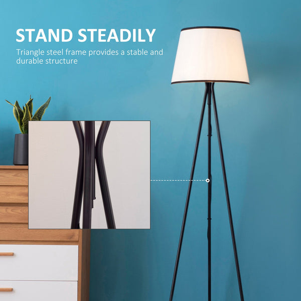 English Elm Homcom Modern Tripod Floor Lamp - Stylish Black Steel Frame With Footswitch For Cozy Living Spaces W2225P156378
