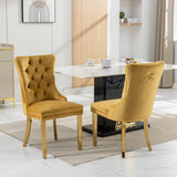 English Elm ,Nikki Collection Modern, High-End Tufted Solid Wood Contemporary Velvet Upholstered Dining Chair With Golden Stainless Steel Plating Legs,Nailhead Trim,Set Of 2,Gold, Sw1601Gl