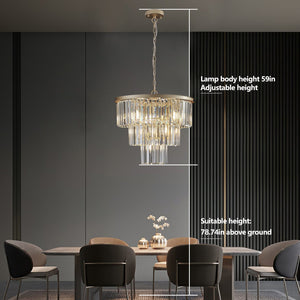 English Elm 20" Modern Crystal Chandelier Gold Finish — 7-Light 3-Tier K9 Crystal Pendant, Adjustable Height, Luxe Ambience W1340P143192