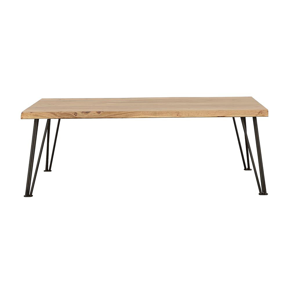 English Elm Natural Coffee Table With Live-Edge Acacia Wood Top & Sleek Matte Black Hairpin Legs For Style B062S00317