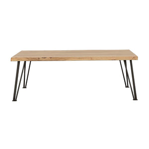 English Elm Natural Coffee Table With Live-Edge Acacia Wood Top & Sleek Matte Black Hairpin Legs For Style B062S00317