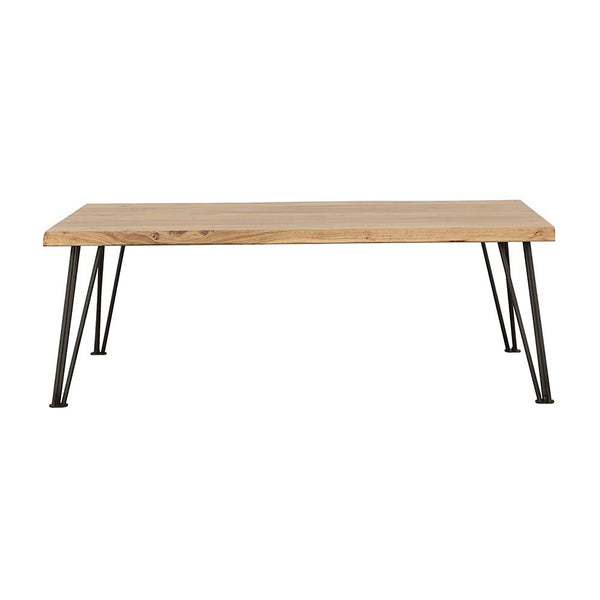 English Elm Natural Coffee Table With Live-Edge Acacia Wood Top & Sleek Matte Black Hairpin Legs For Style B062S00317