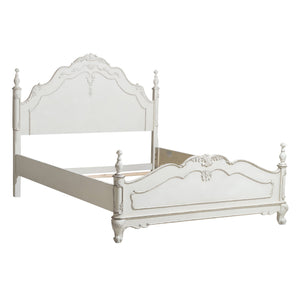 English Elm Victorian Cinderella Full Bed Antique White with Floral Carvings, Classic Post Finials, Fairy‑Tale Charm B011S00719