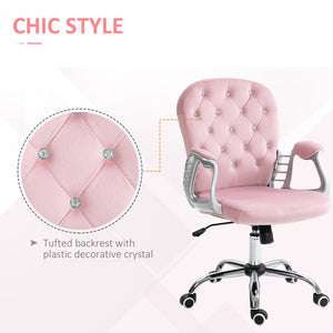 English Elm Vinsetto Stylish Pink Velvet Office Chair With Adjustable Height, Padded Armrests & Swivel Wheels W2225P156384-GIGA