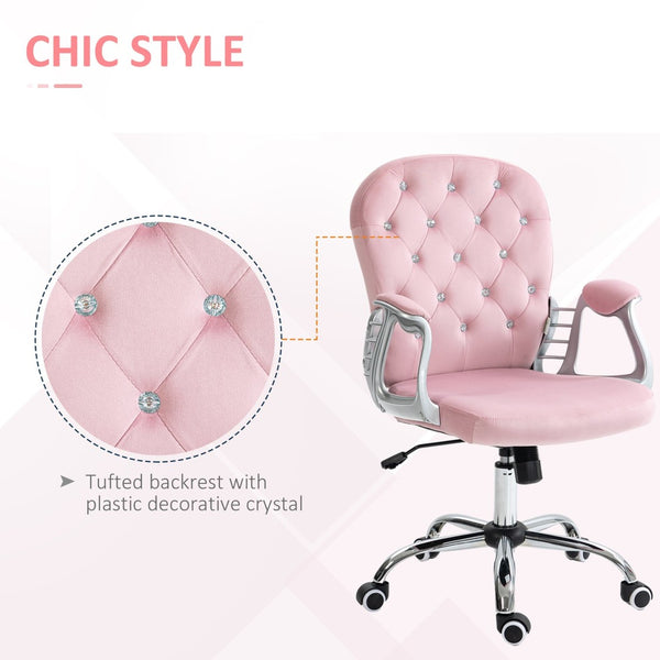 English Elm Vinsetto Stylish Pink Velvet Office Chair With Adjustable Height, Padded Armrests & Swivel Wheels W2225P156384-GIGA