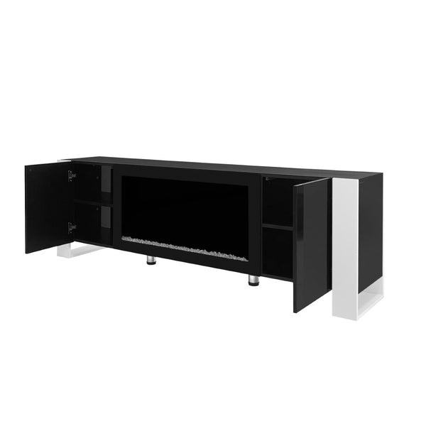 English Elm On-trend Gloss Media Console with Built-in Electric Fireplace for Living Rooms Black SD000029AAB