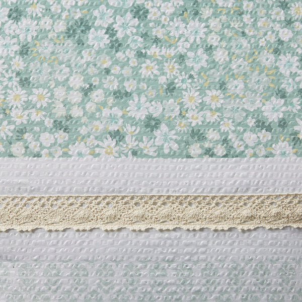 English Elm King/Cal King Seersucker Comforter Set 5pc Floral Lace Trim Hypoallergenic Microfiber Bedding Set B035128846