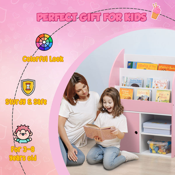 English Elm Qaba Kids Bookshelf with Cabinet and Triple-Tier Shelves for Toys, Durable MDF Storage for Ages 3-8 Pink W2225P156295
