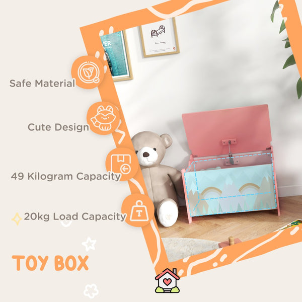 English Elm Qaba Wooden Kids Toy Chest with Safety Lid Animal Theme Playroom Storage Box W2225P156292