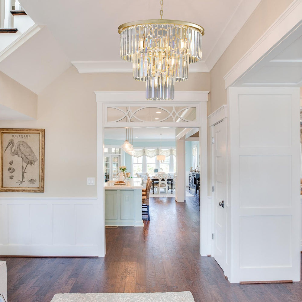 English Elm (Same As W1340P143192/L5007-500-G) 20" 3-Tier Crystal Chandelier, 7-Light Gold Frame Elegant Ceiling Fixture For Glam Homes W1340P189316