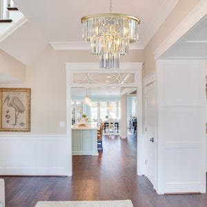 English Elm (Same As W1340P143192/L5007-500-G) 20" 3-Tier Crystal Chandelier, 7-Light Gold Frame Elegant Ceiling Fixture For Glam Homes W1340P189316