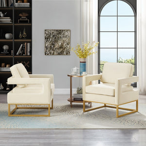 English Elm Modern Velvet Accent Chair with Gold Iron Base Open Arms Glam Living Room Seat Cream W2186P148523