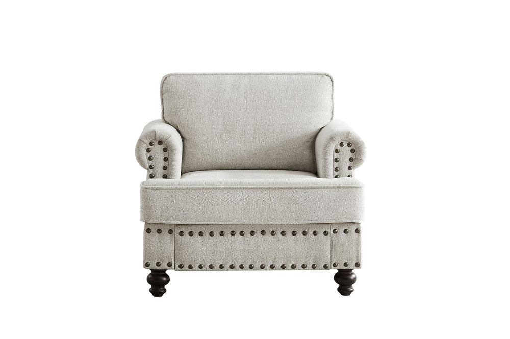 English Elm Chenille Accent Chair with Nail Head Trim Upholstered Single Seat for Living Room W1708132873