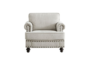 English Elm Chenille Accent Chair with Nail Head Trim Upholstered Single Seat for Living Room W1708132873