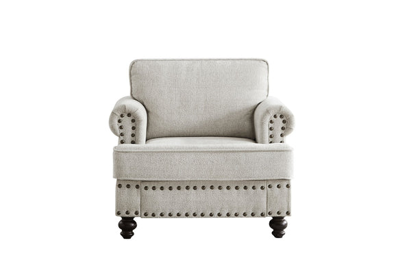 English Elm Chenille Accent Chair with Nail Head Trim Upholstered Single Seat for Living Room W1708132873