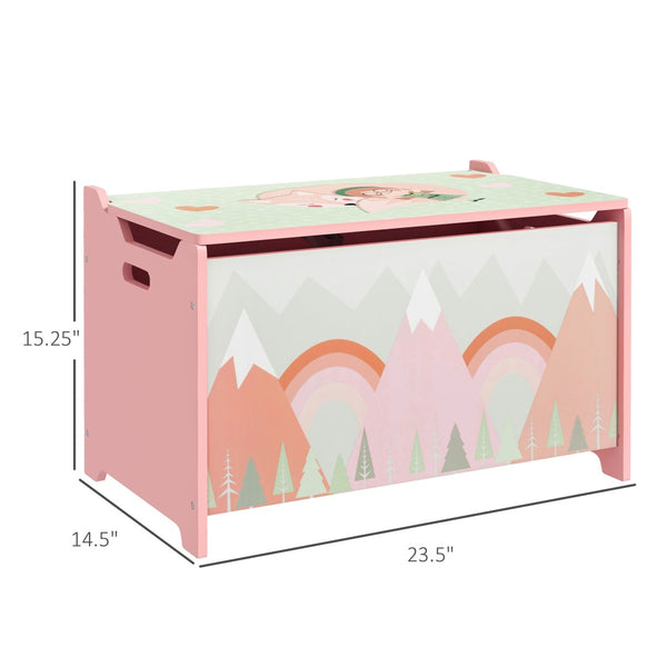 English Elm Qaba Wooden Kids Toy Chest with Safety Lid Animal Theme Playroom Storage Box W2225P156292