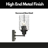 English Elm 5-Light Bathroom Lighting Fixtures Over Mirror 40 Inches Length, Contemporary Black Vanity Light Industrial Wall Lamp With Clear Hammered Glass Shade