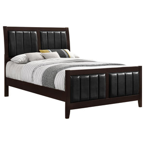 English Elm Cappuccino Mid-Century Black Tufted Full Panel Bed with Leatherette Headboard, Curved Legs Elegance B062S00358