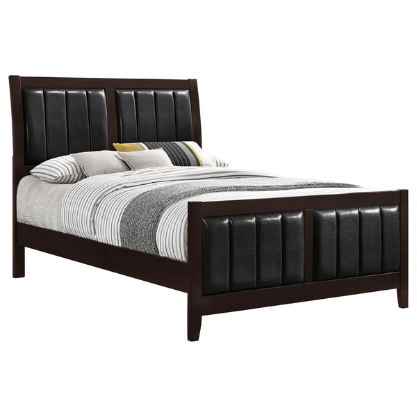 English Elm Cappuccino Mid-Century Black Tufted Full Panel Bed with Leatherette Headboard, Curved Legs Elegance B062S00358