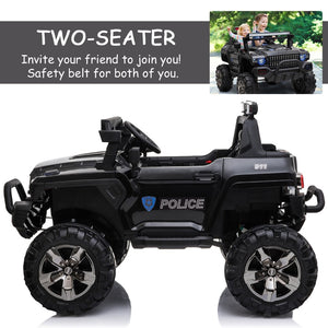 English Elm Aosom Kids 2 Seat Police Ride on Truck 12v Battery Powered with Remote Siren Lights W2225P156308