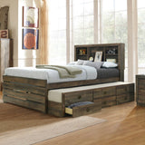 Hearth and Haven Radiate Twin Size Bookcase Captain Bed with 3 Drawers and Trundle, Rustic Brown BS316105AAD