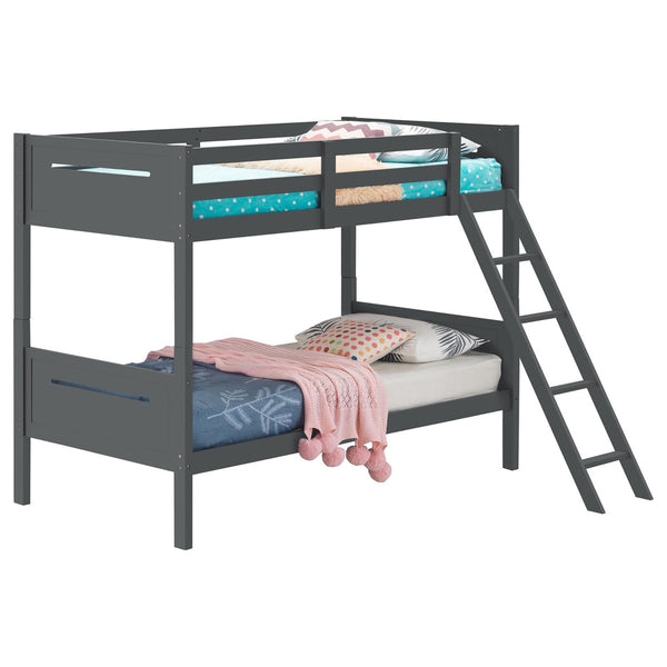 English Elm Grey Twin/Twin Bunk Bed with Angled Ladder and Full Guardrails, Sturdy Rubberwood Frame, 400lb Tested B062S00339