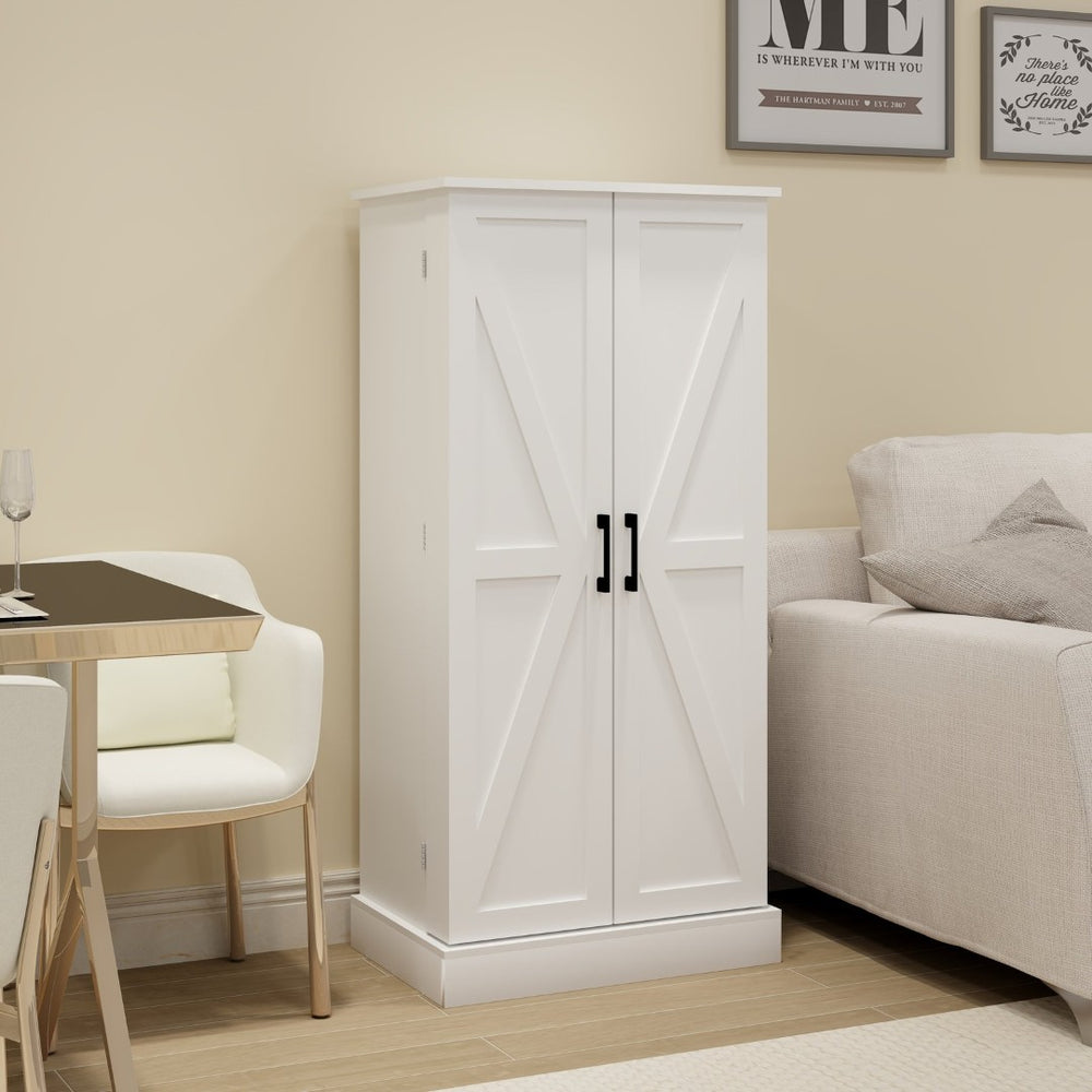 English Elm 50" Freestanding Pantry Cabinet with Led Sensor Light and Adjustable Shelves Mdf White W1120127335