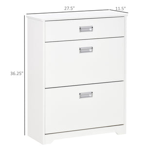 English Elm HOMCOM Modern 3-Drawer Shoe Cabinet with 2 Flip Doors & Adjustable Shelves, Holds 16 Pairs White W2225P156388