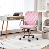 Vinsetto Velvet Home Office Chair, Button Tufted with Armrests, Adjustable Height, Swivel Wheels, Pink