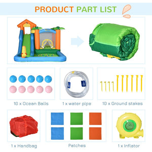 English Elm Outsunny Tropical Inflatable Bounce House with Water Slide Pool Trampoline for Kids W2225P156336