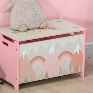 English Elm Qaba Wooden Kids Toy Chest with Safety Lid Animal Theme Playroom Storage Box W2225P156292