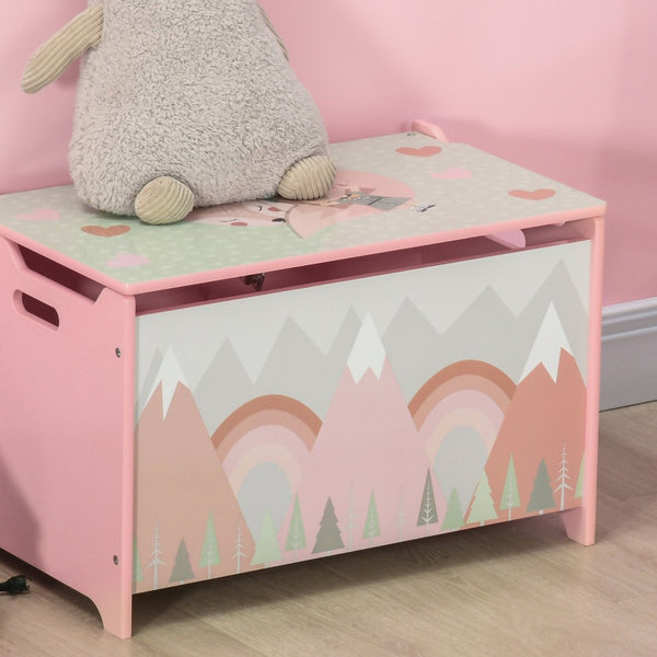 English Elm Qaba Wooden Kids Toy Chest with Safety Lid Animal Theme Playroom Storage Box W2225P156292
