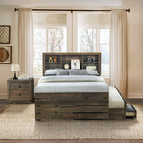 Hearth and Haven Radiate 2-Piece Bedroom Set with Twin Size Bookcase Captain Bed and Nightstand, Rustic Brown BS200105AAD