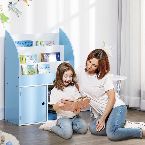 English Elm Qaba Kids Bookshelf with Cabinet and Triple-Tier Shelves for Toys, Durable MDF Storage for Ages 3-8 Blue W2225P156297