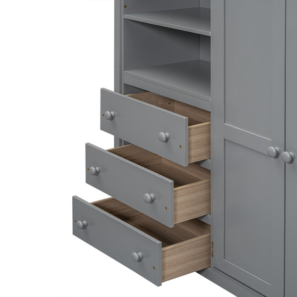 English Elm Wood Full Size Loft Bed with Built-in Wardrobe, Desk, Shelves and Drawers for Organized Rooms Gray GX000445AAE