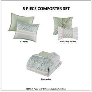 English Elm King/Cal King Seersucker Comforter Set 5pc Floral Lace Trim Hypoallergenic Microfiber Bedding Set B035128846