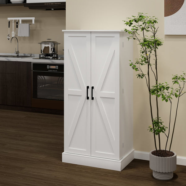 English Elm 50" Freestanding Pantry Cabinet with Led Sensor Light and Adjustable Shelves Mdf White W1120127335
