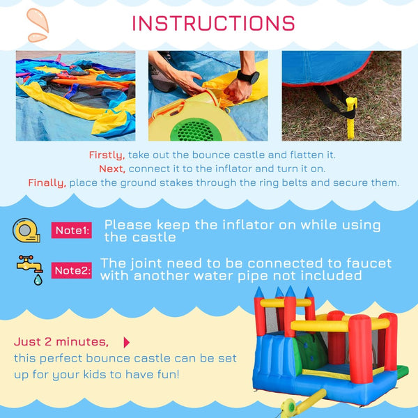English Elm Outsunny 6in1 Inflatable Bounce House Water Slide Pool Backyard Kids Summer Fun W2225P156337