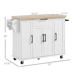 English Elm Homcom Rolling Kitchen Island With Rubberwood Top, Drawer, Storage Cabinet & Spice Rack - Mobile & Stylish W2225P156375